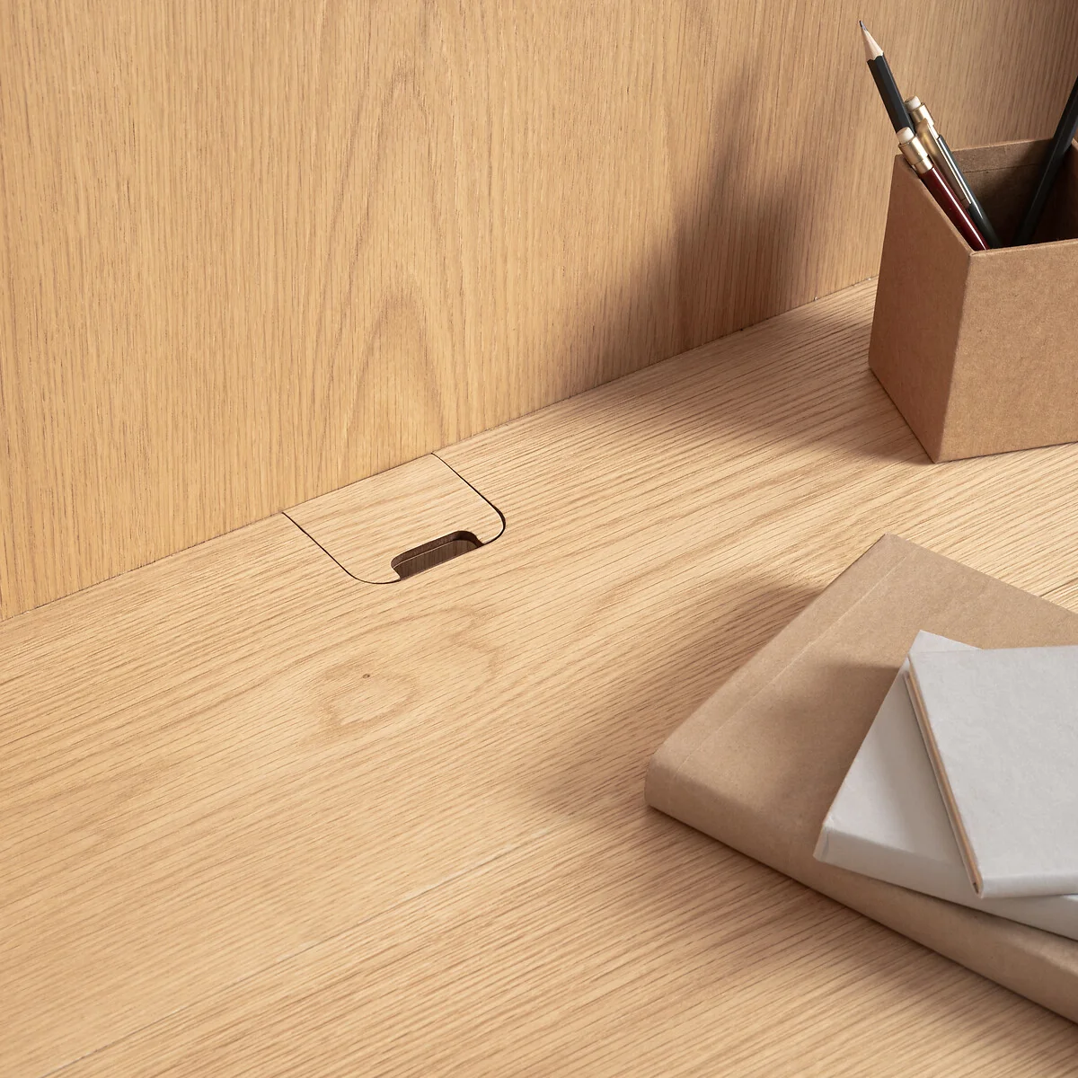 Omid Cabinet Desk with Oak Veneer and Textured Fabric – image 7