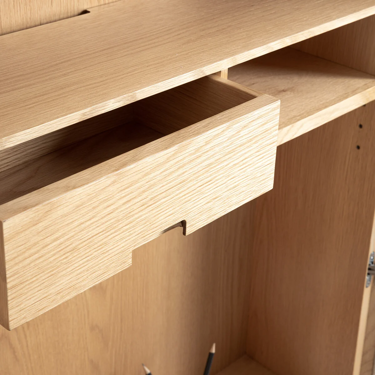 Omid Cabinet Desk with Oak Veneer and Textured Fabric – image 8