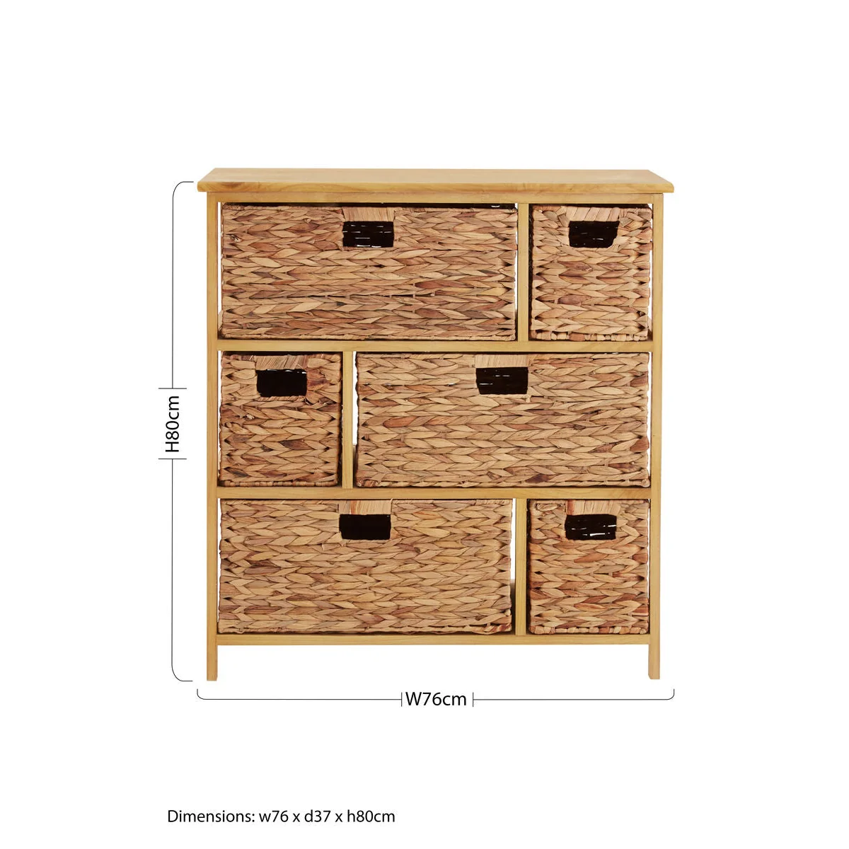 Padstow Natural Wooden Storage Unit with 6 Water Hyacinth Drawers – image 7