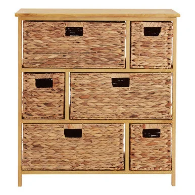 Padstow Natural Wooden Storage Unit with 6 Water Hyacinth Drawers – image 1