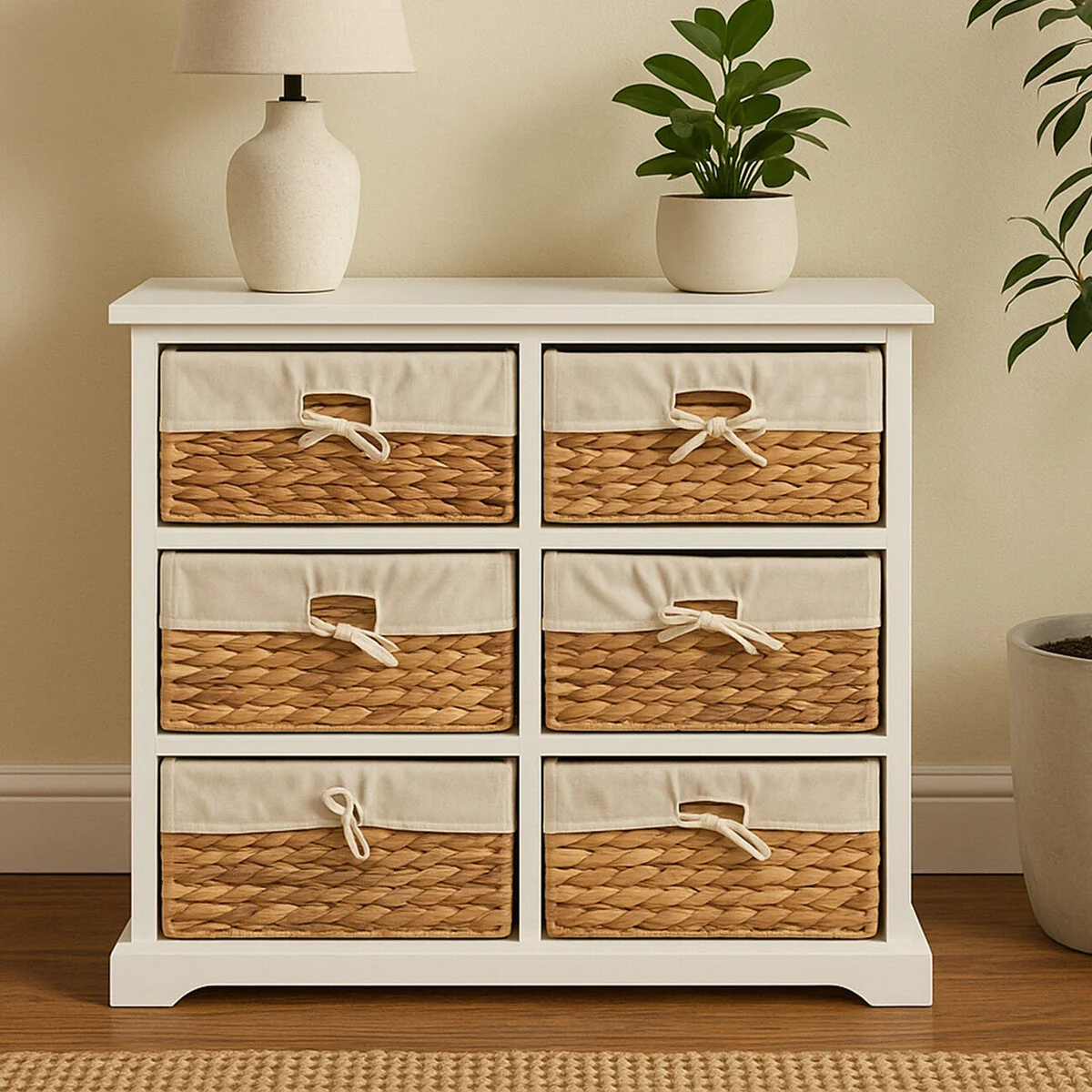 Ashby White Acacia Wood and Water Hyacinth 6 Drawer Chest – image 1