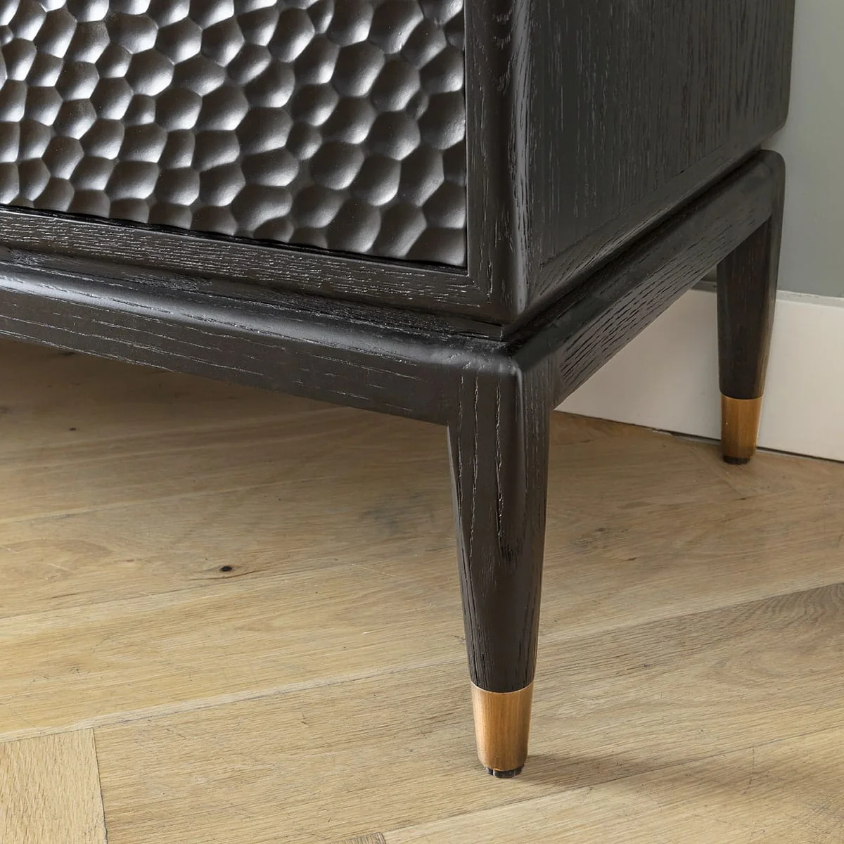 Modern Sideboard Buffet Cabinet Black Scalloped Oak Brass 180cm – image 3