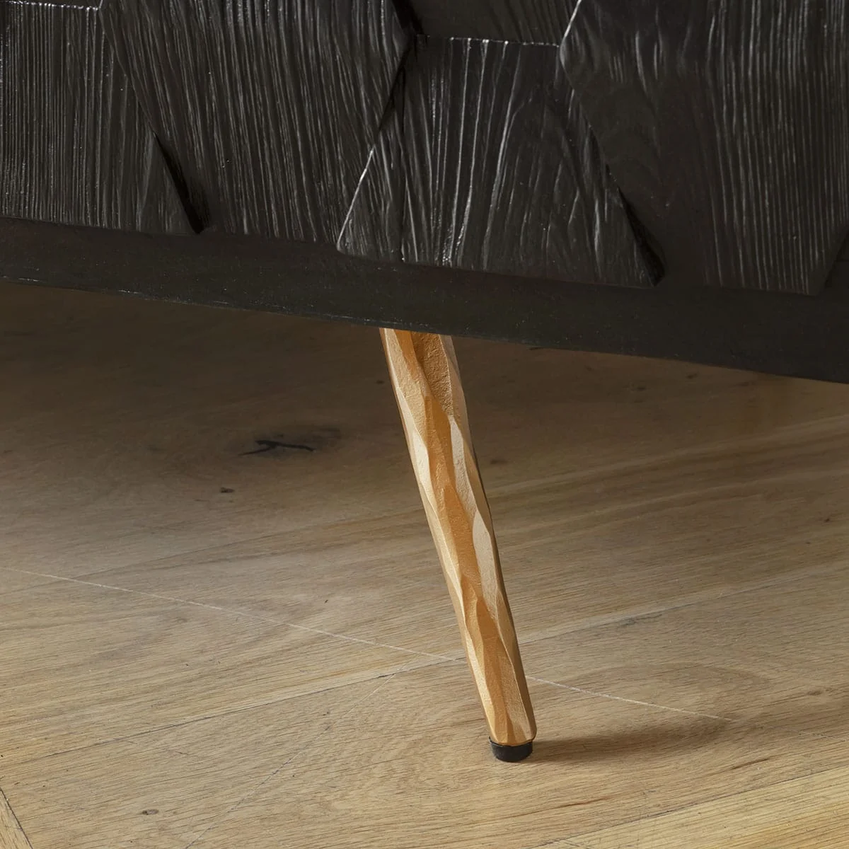 Modern Sideboard Buffet Cabinet Black Textured Wood Gold 160cm – image 3