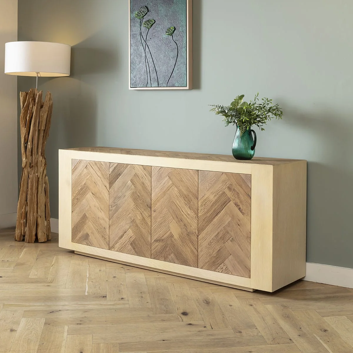 Parquet Herringbone Sideboard Buffet Cabinet Parquet Light Oak 190cm – image 2