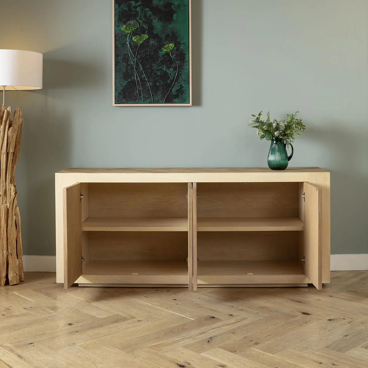 Parquet Herringbone Sideboard Buffet Cabinet Parquet Light Oak 190cm – image 3