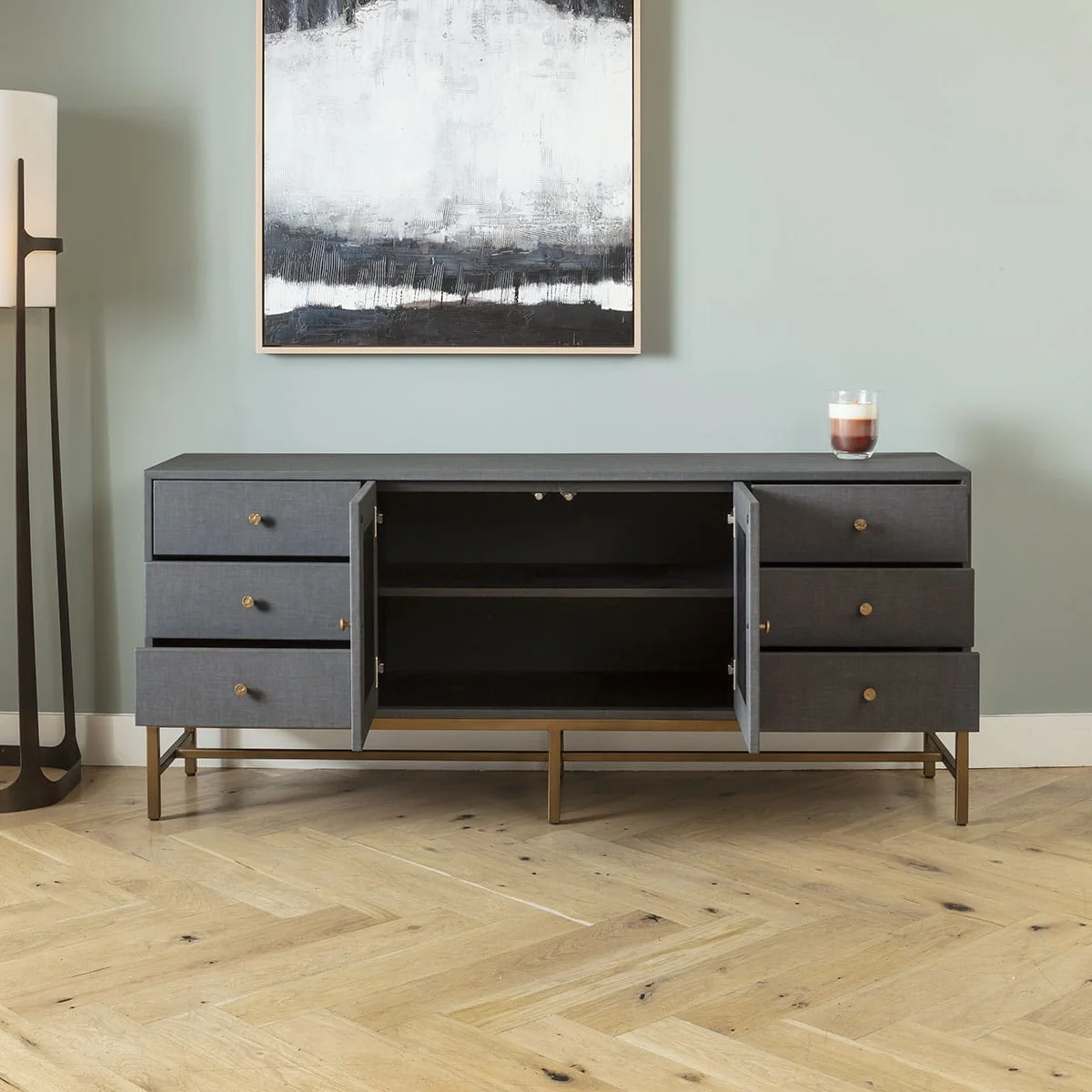 Modern Sideboard Buffet Cabinet with Drawers Grey PU 175cm – image 2