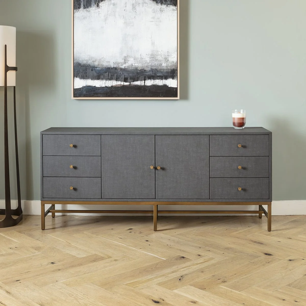 Modern Sideboard Buffet Cabinet with Drawers Grey PU 175cm – image 6