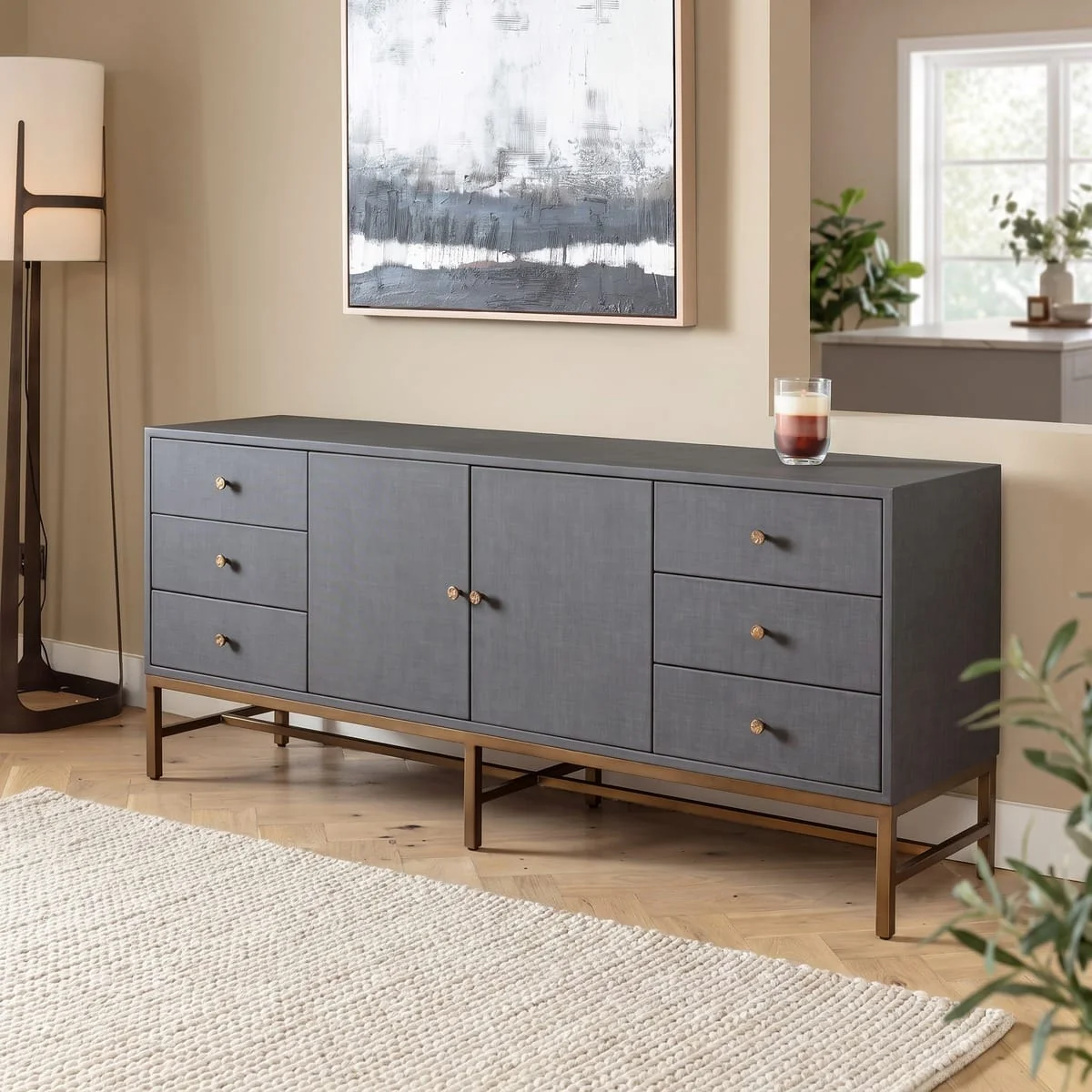 Modern Sideboard Buffet Cabinet with Drawers Grey PU 175cm – image 1