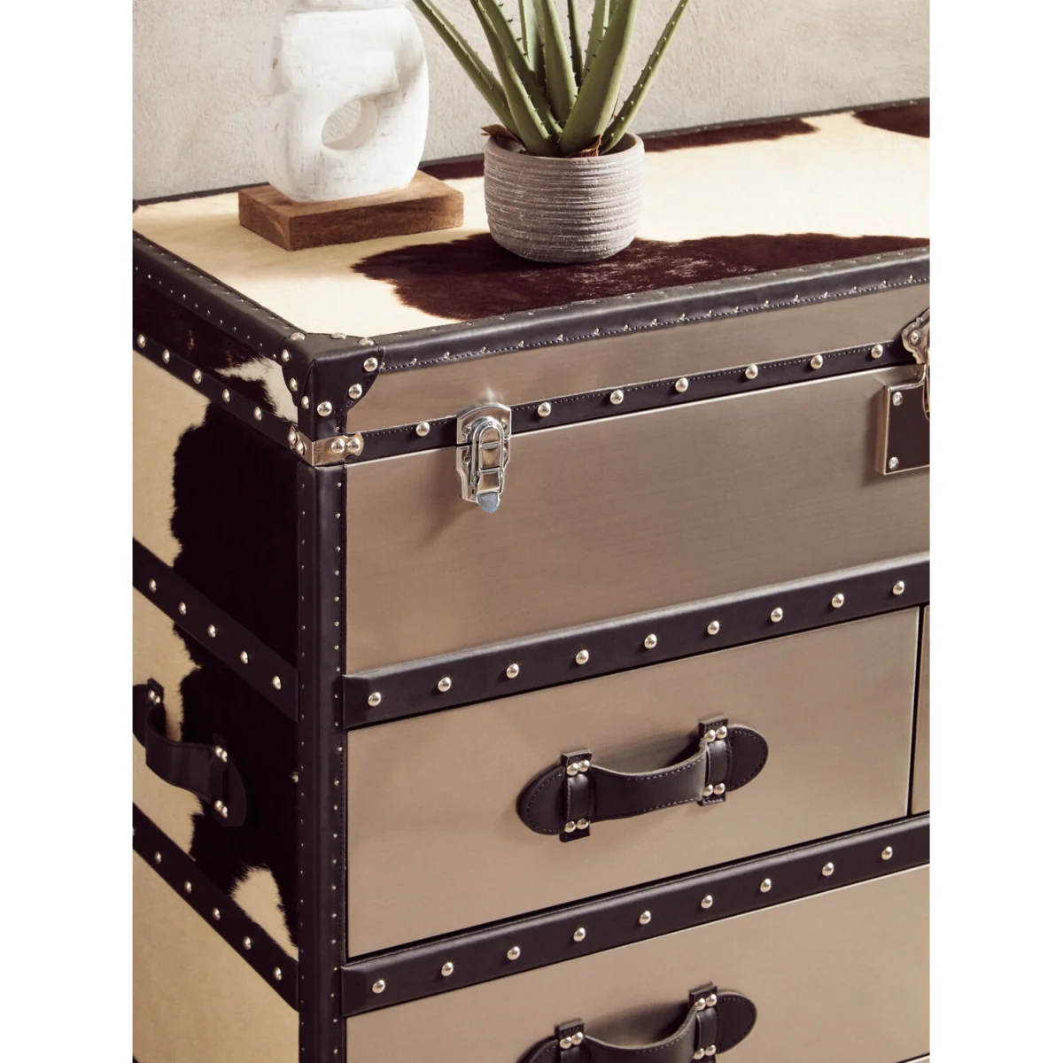 Kensington Townhouse Black And White Genuine Cowhide 3 Drawer Cabinet – image 2