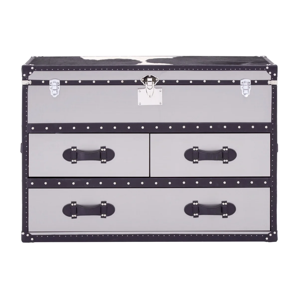 Kensington Townhouse Black And White Genuine Cowhide 3 Drawer Cabinet – image 1