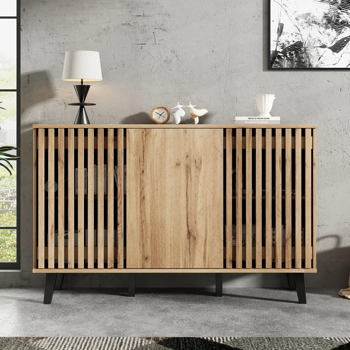 Modern Vintage Wood Storage Cabinet with 3 Doors, Unique Design - Wood – image 2