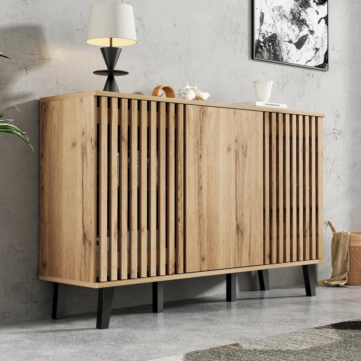 Modern Vintage Wood Storage Cabinet with 3 Doors, Unique Design - Wood – image 4