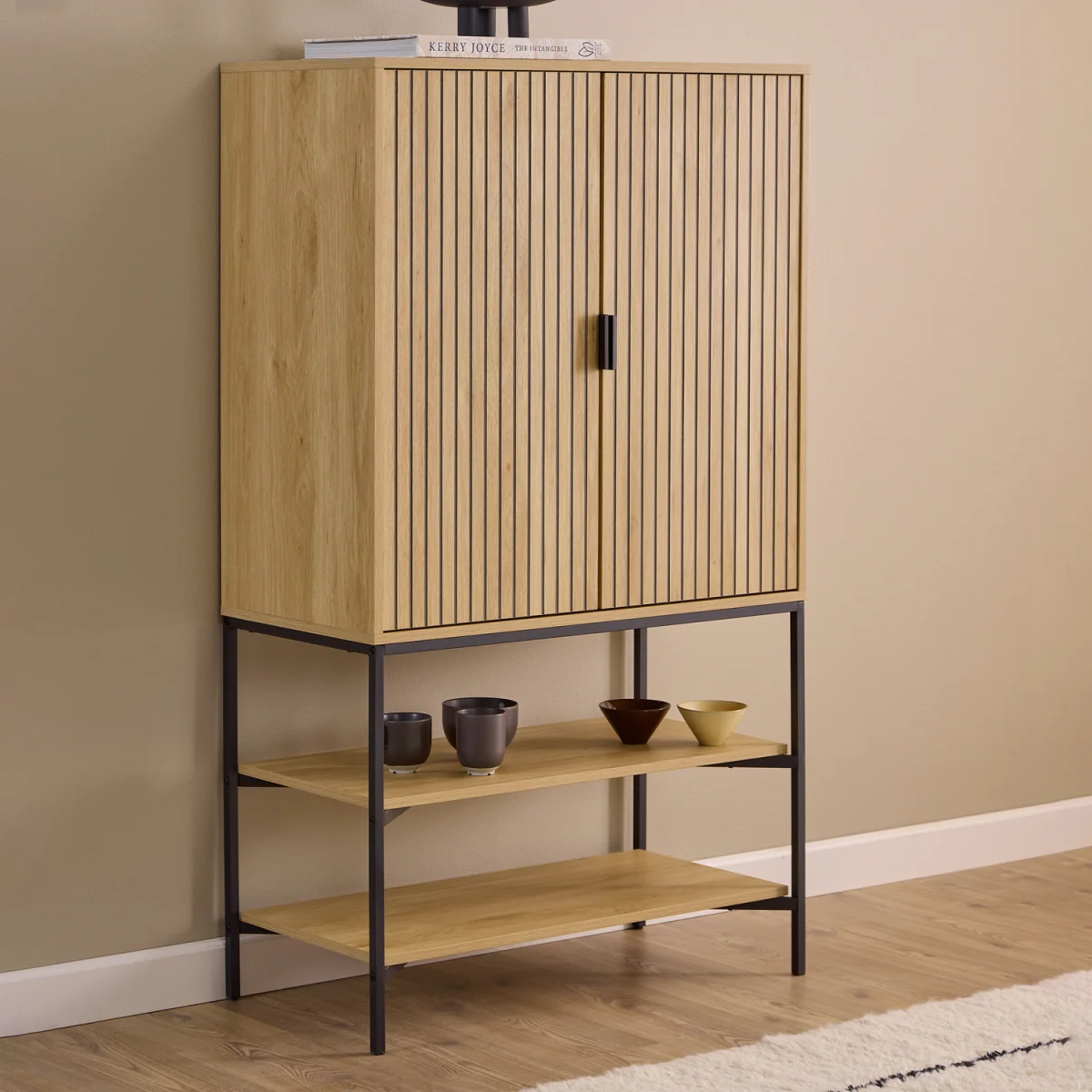 Jaipur Cabinet 2 Doors 3 Shelves With Oak Lamella Front - Oak – image 2