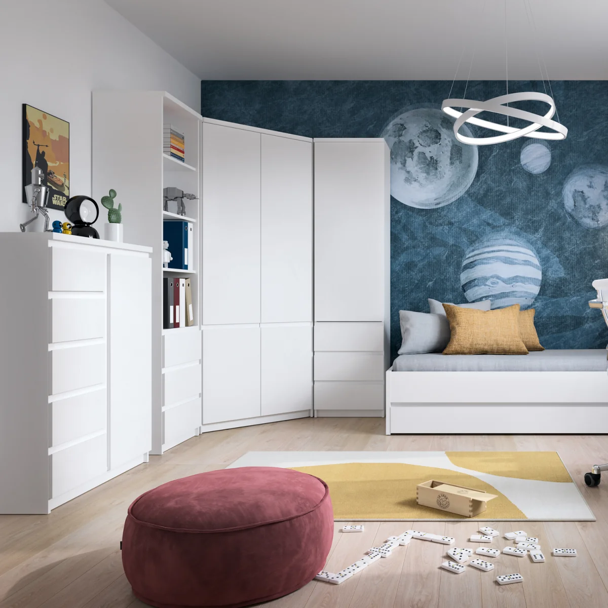 Fribo Tall Narrow 1 Door 3 Drawer Cupboard in White - White – image 4