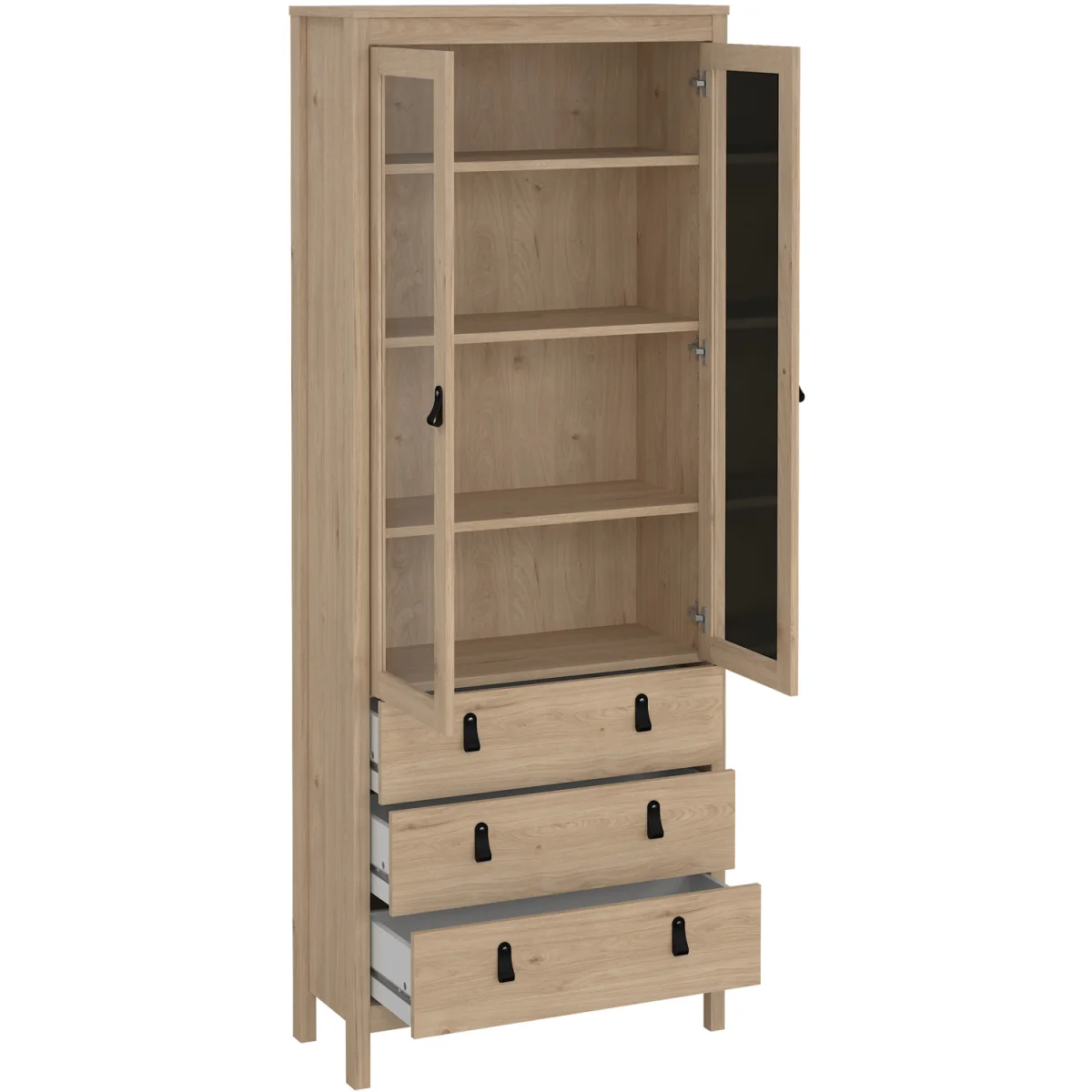 Barcelona China Cabinet 2 Glass Doors with 3 Drawers in Cashmere - Jackson Hickory – image 4