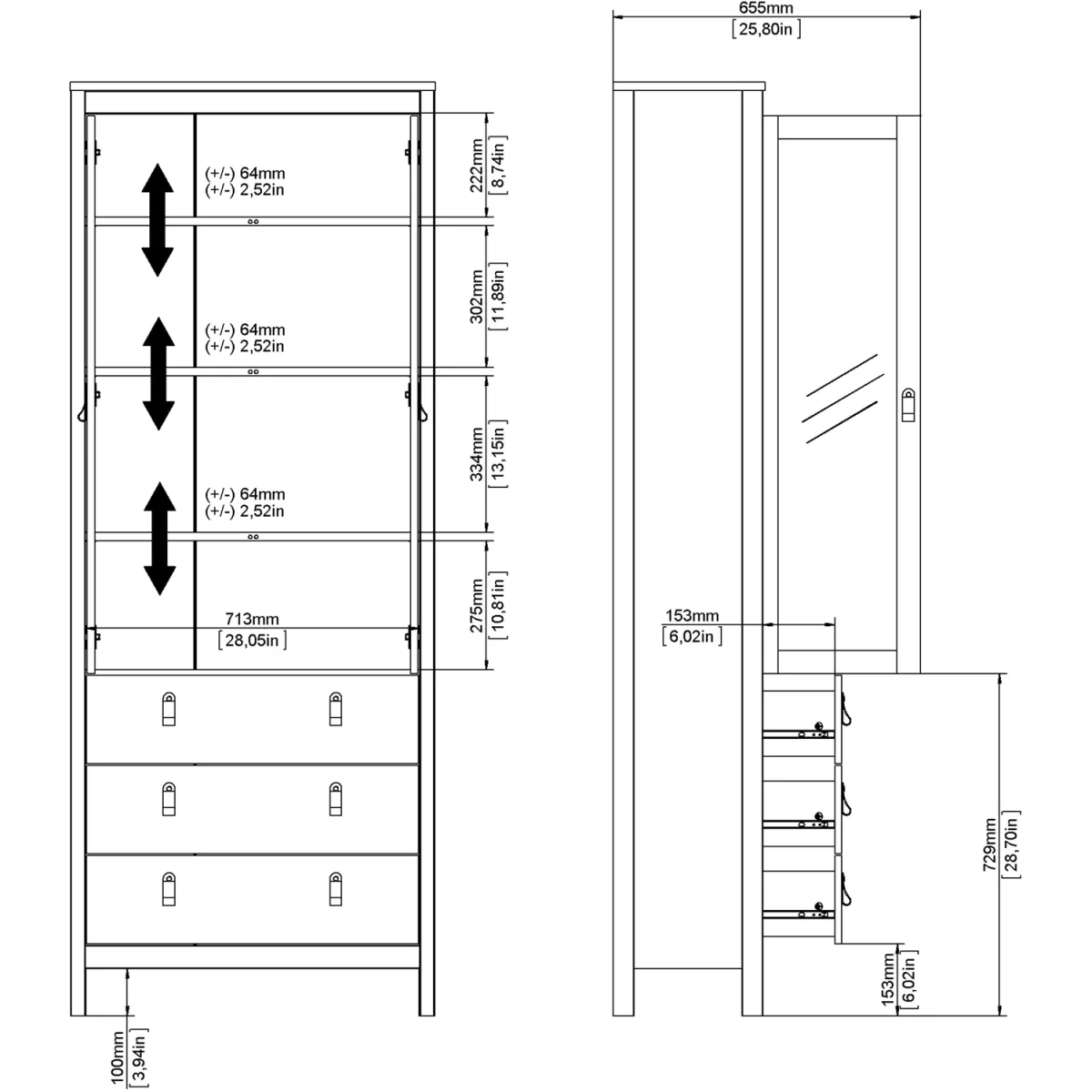Barcelona China Cabinet 2 Glass Doors with 3 Drawers in Cashmere - Jackson Hickory – image 8