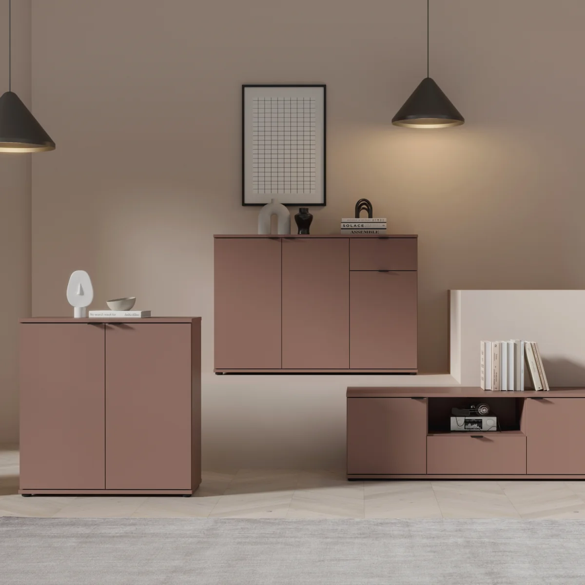Ganymede Wide 3 Door Cupboard with Drawer - Terracotta – image 16