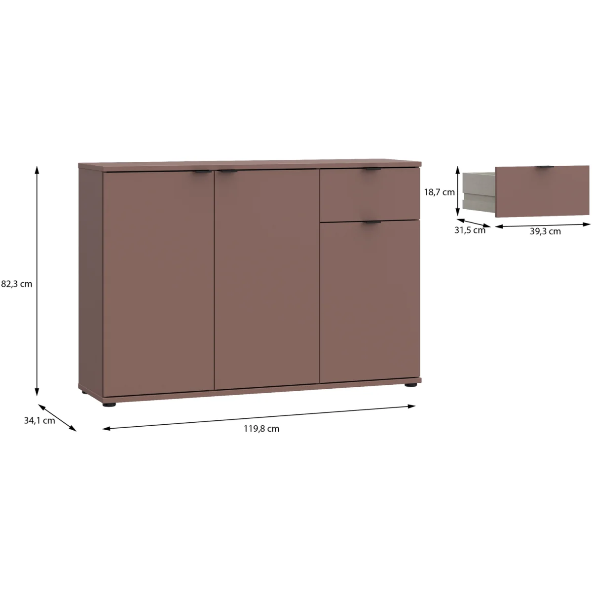 Ganymede Wide 3 Door Cupboard with Drawer - Terracotta – image 19