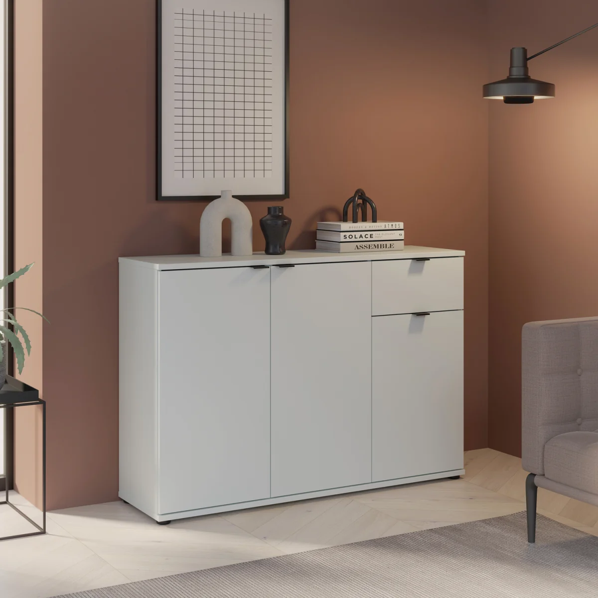 Ganymede Wide 3 Door Cupboard with Drawer - Terracotta – image 20