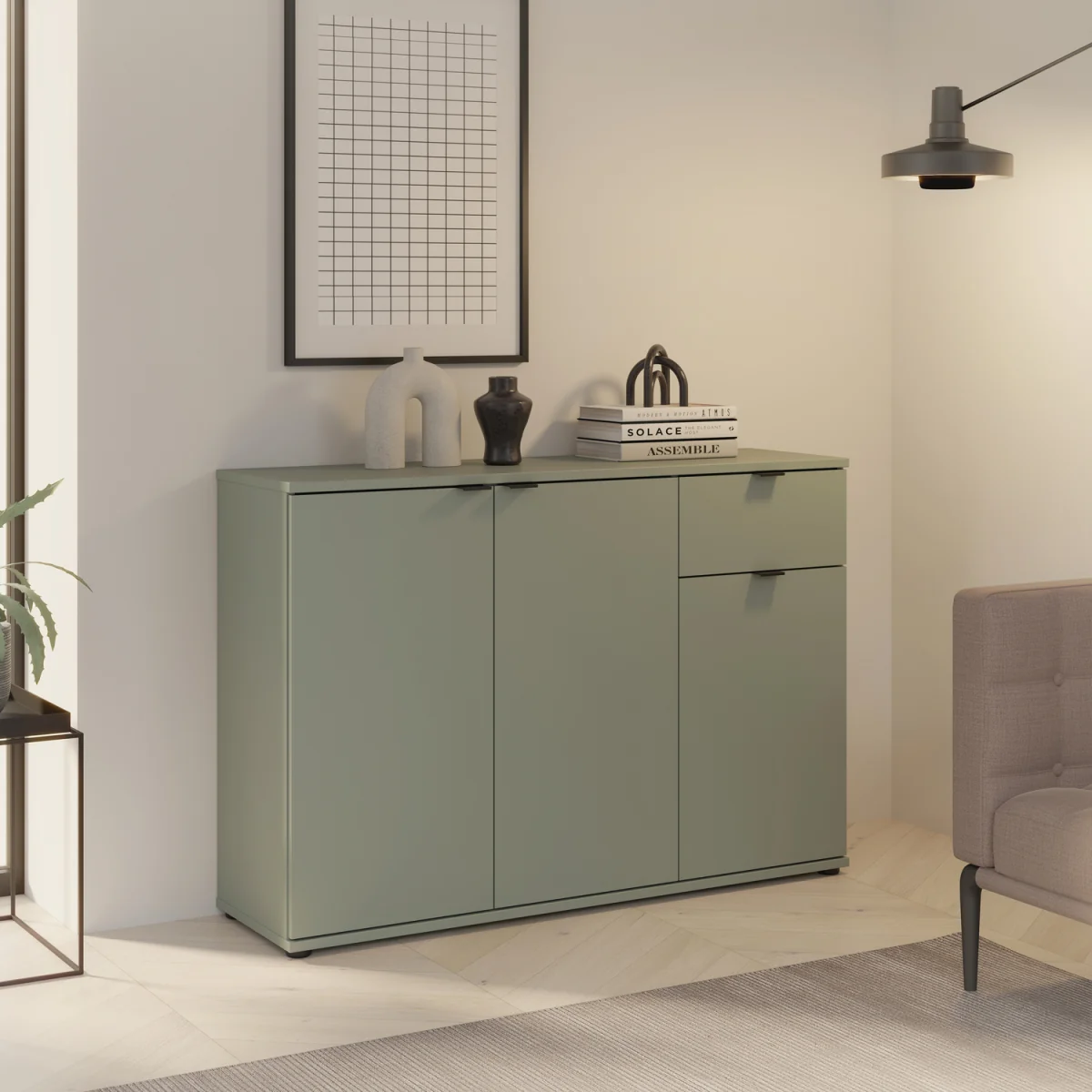 Ganymede Wide 3 Door Cupboard with Drawer - Terracotta – image 6