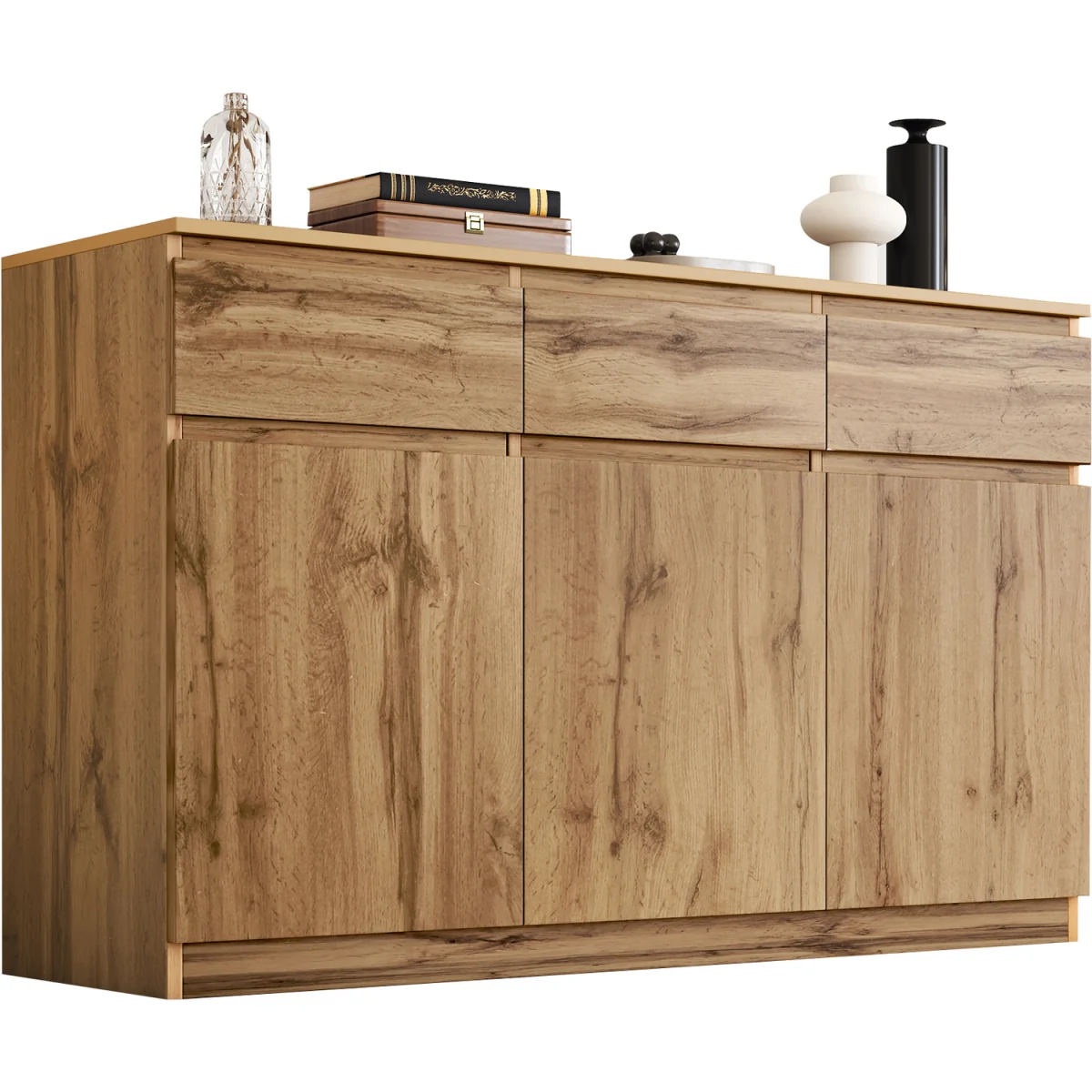 Buffet Cabinet with 3 Drawers, 3 Doors and Adjustable Shelves, Oak - Oak – image 3