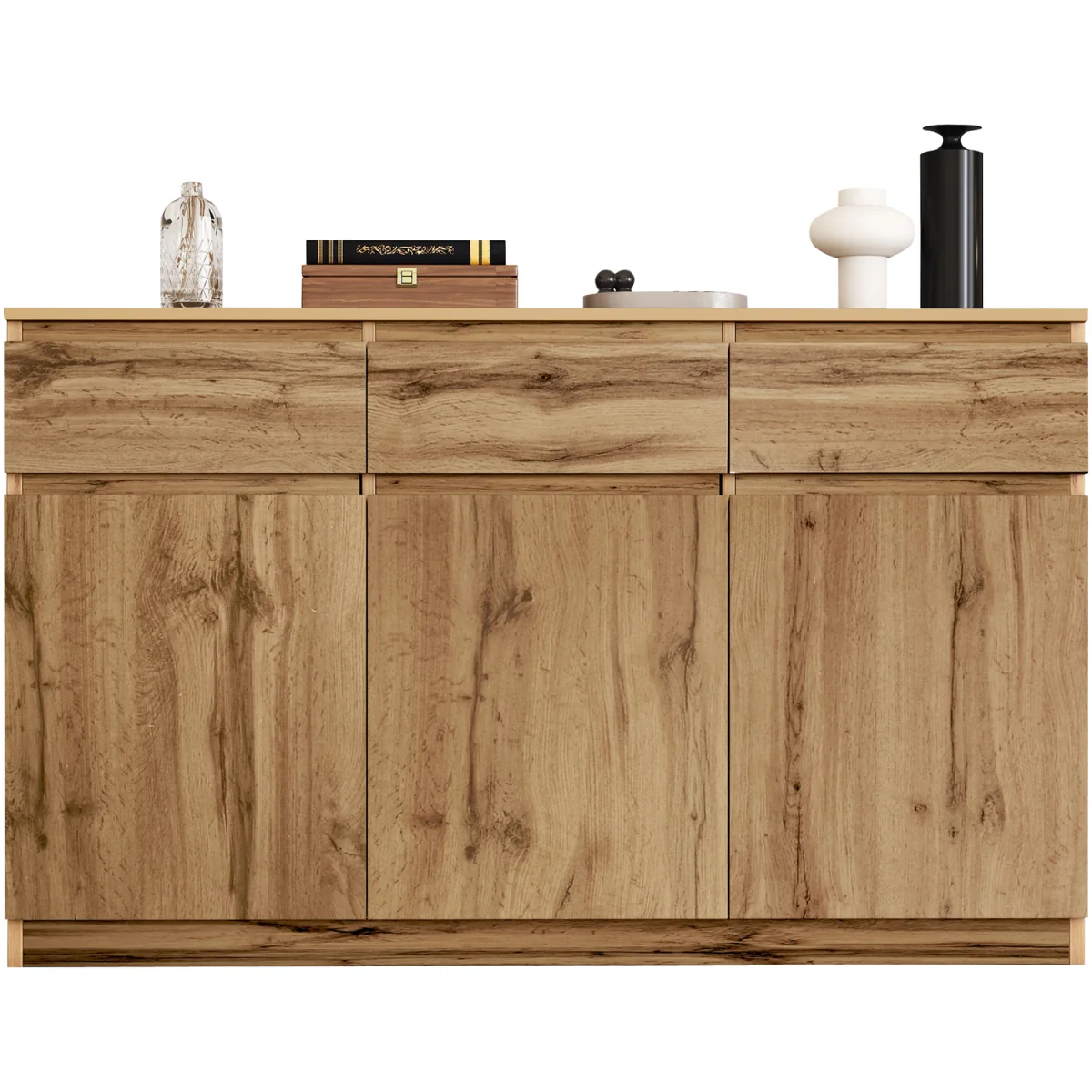 Buffet Cabinet with 3 Drawers, 3 Doors and Adjustable Shelves, Oak - Oak – image 4