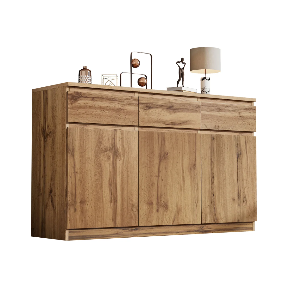 Buffet Cabinet with 3 Drawers, 3 Doors and Adjustable Shelves, Oak - Oak – image 1