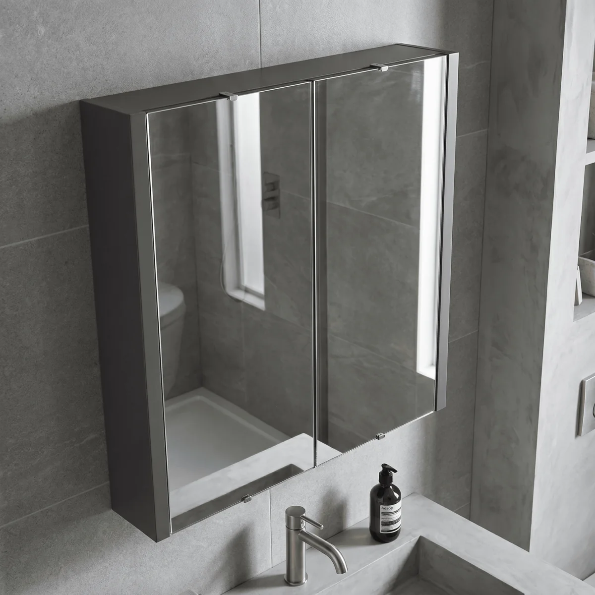 Balterley Bianca Wall Hung 2 Door Mirror Cabinet - Gloss Grey - Gloss Grey – image 2