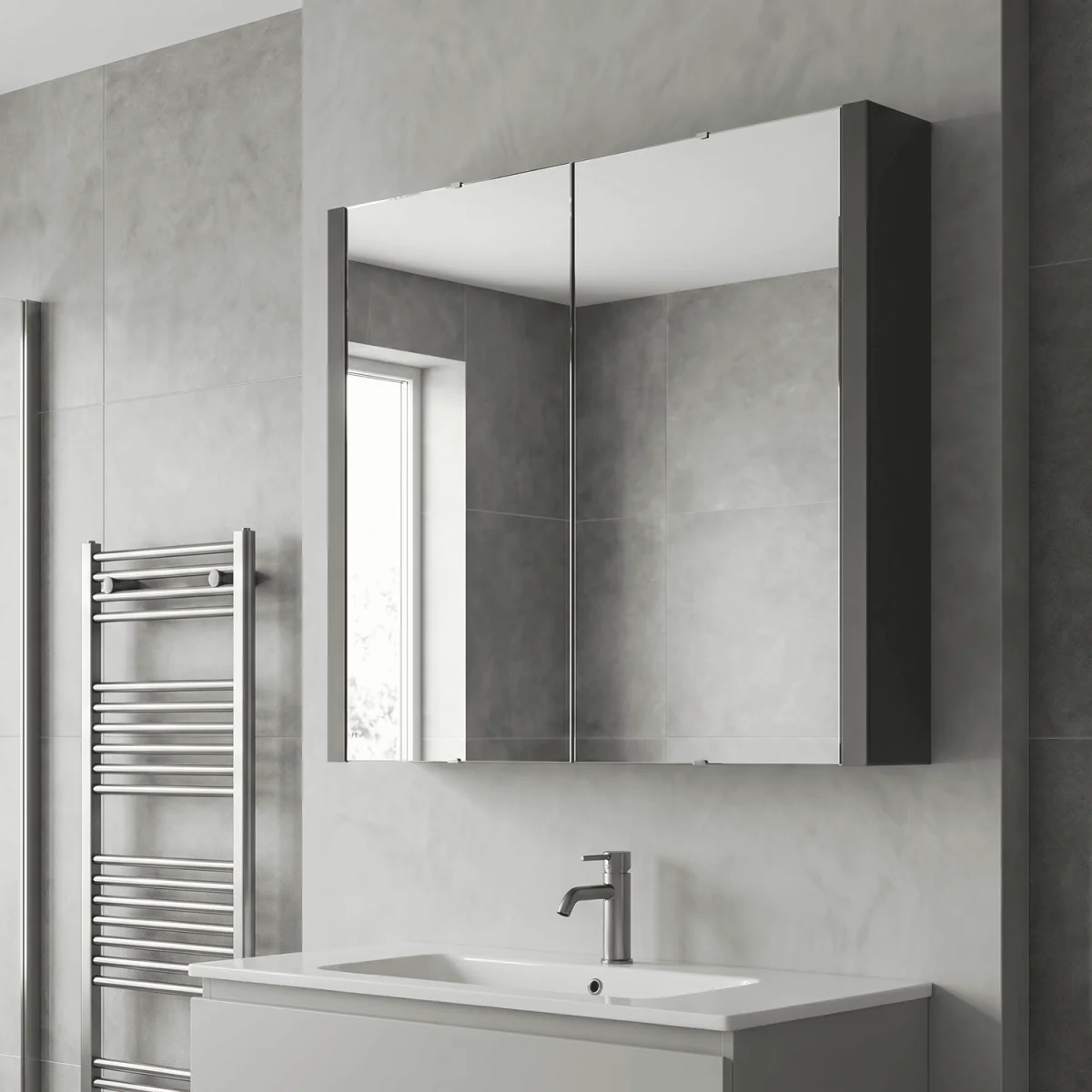 Balterley Bianca Wall Hung 2 Door Mirror Cabinet - Gloss Grey - Gloss Grey – image 3