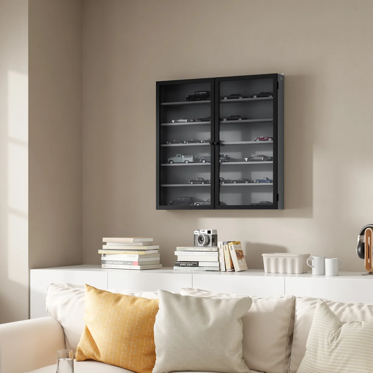 Wall Cabinet with Glass Doors and 5 Shelves - Gray – image 2