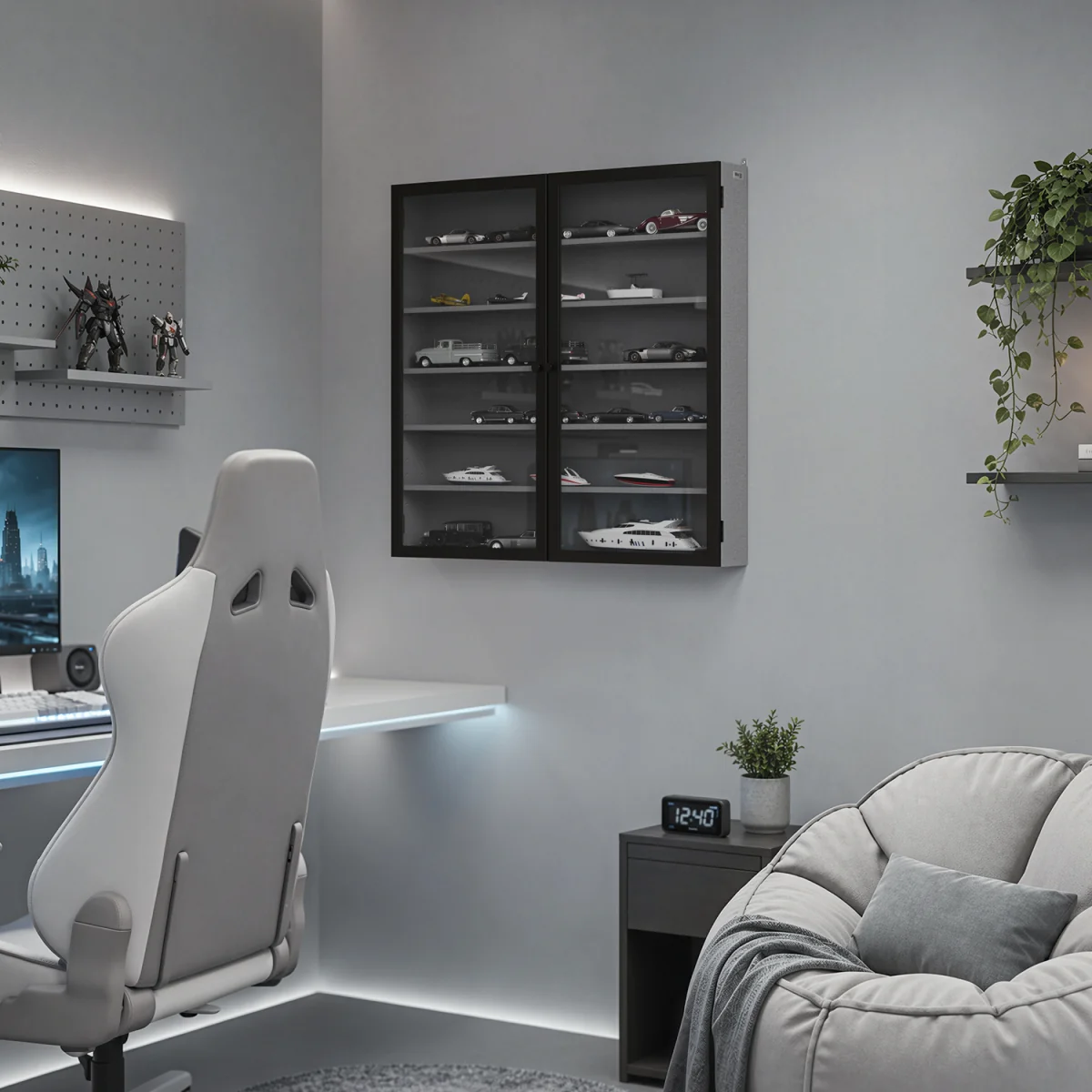 Wall Cabinet with Glass Doors and 5 Shelves - Gray – image 11