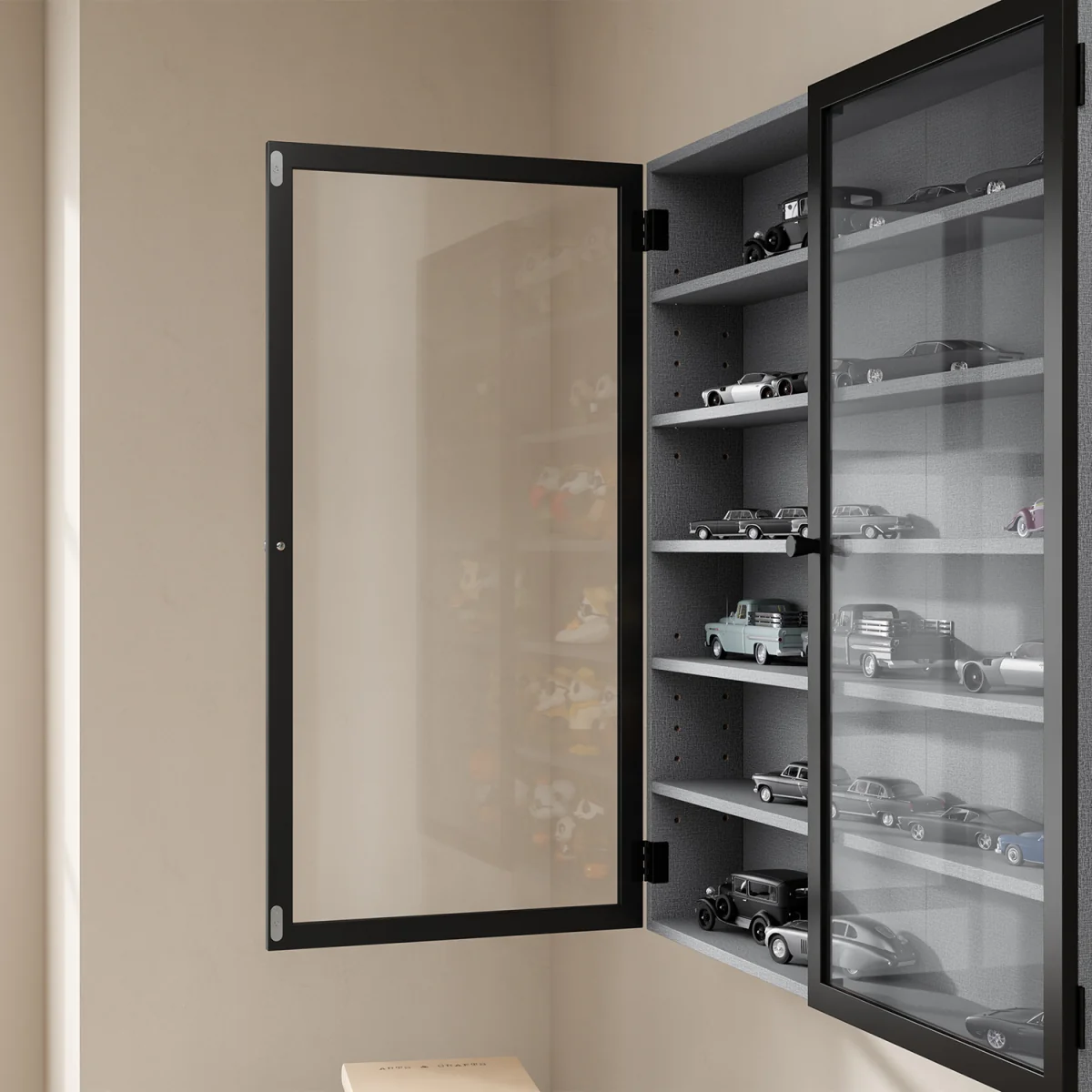 Wall Cabinet with Glass Doors and 5 Shelves - Gray – image 16