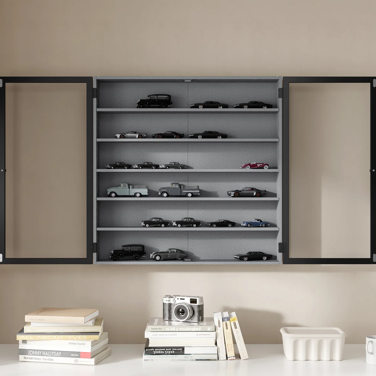 Wall Cabinet with Glass Doors and 5 Shelves - Gray – image 17
