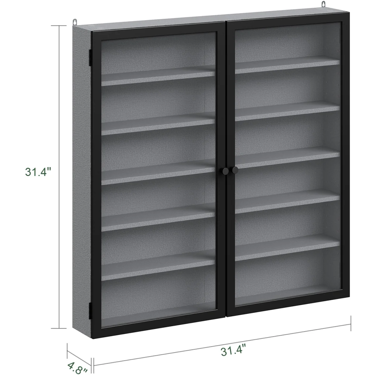 Wall Cabinet with Glass Doors and 5 Shelves - Gray – image 3