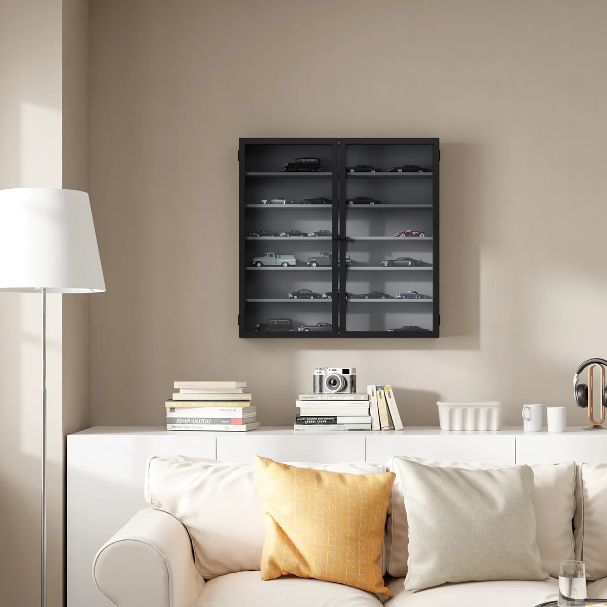 Wall Cabinet with Glass Doors and 5 Shelves - Gray – image 7