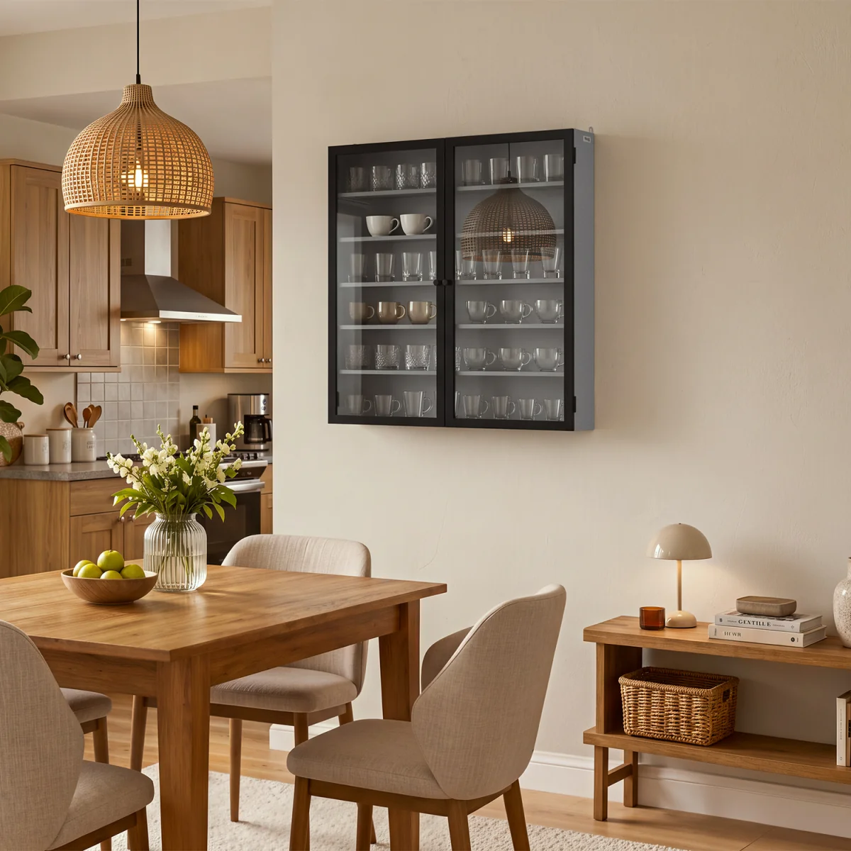 Wall Cabinet with Glass Doors and 5 Shelves - Gray – image 8
