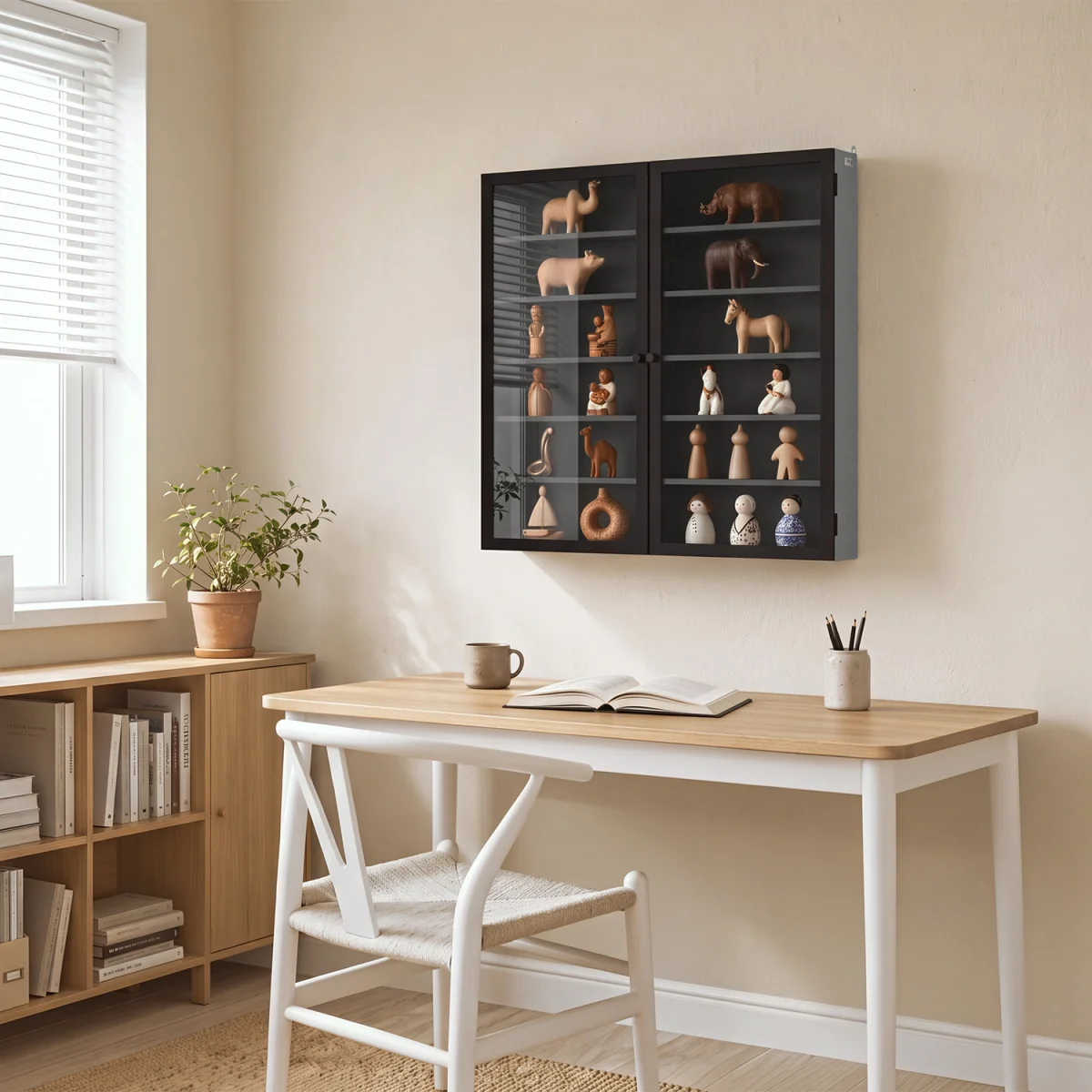 Wall Cabinet with Glass Doors and 5 Shelves - Gray – image 9