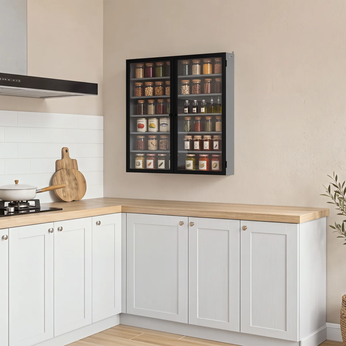 Wall Cabinet with Glass Doors and 5 Shelves - Gray – image 1