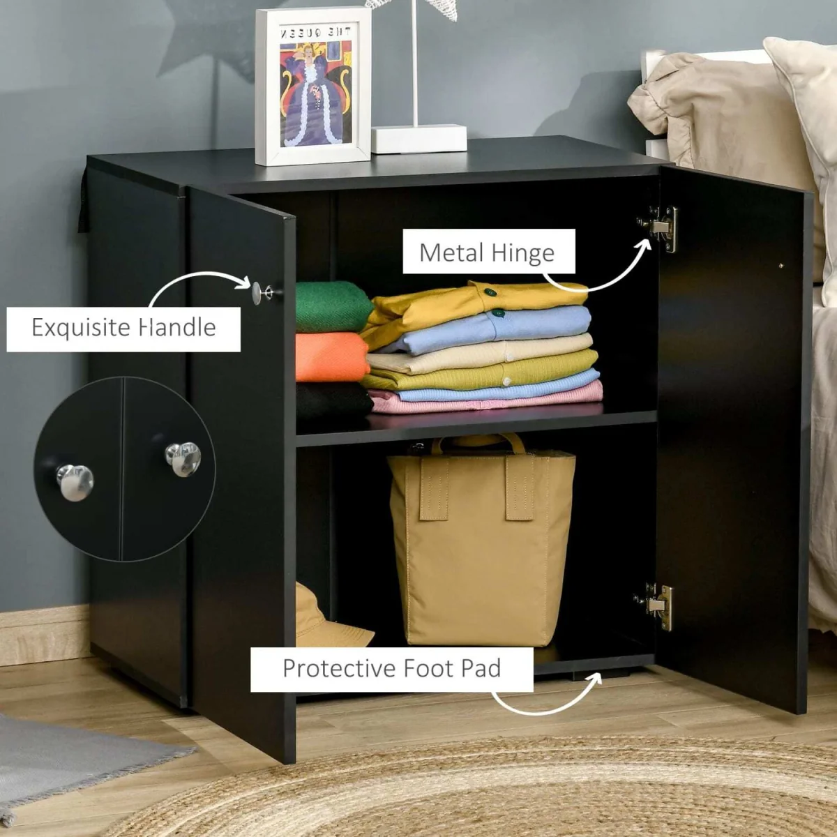 Cosofi Black Freestanding Storage Cabinet 2 Doors 2 Shelves – image 2