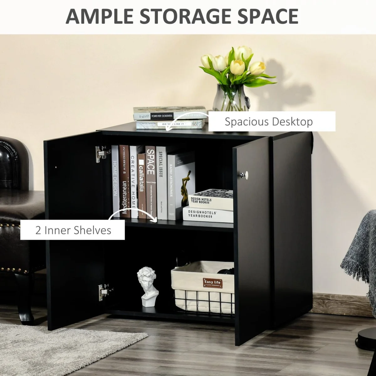 Cosofi Black Freestanding Storage Cabinet 2 Doors 2 Shelves – image 5