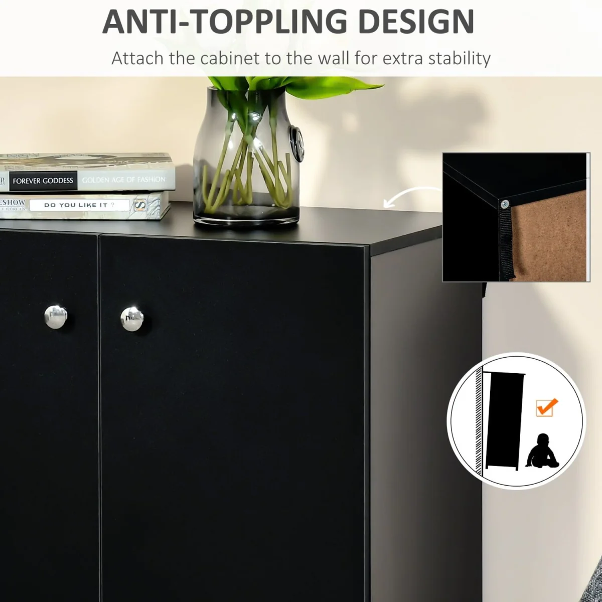 Cosofi Black Freestanding Storage Cabinet 2 Doors 2 Shelves – image 6