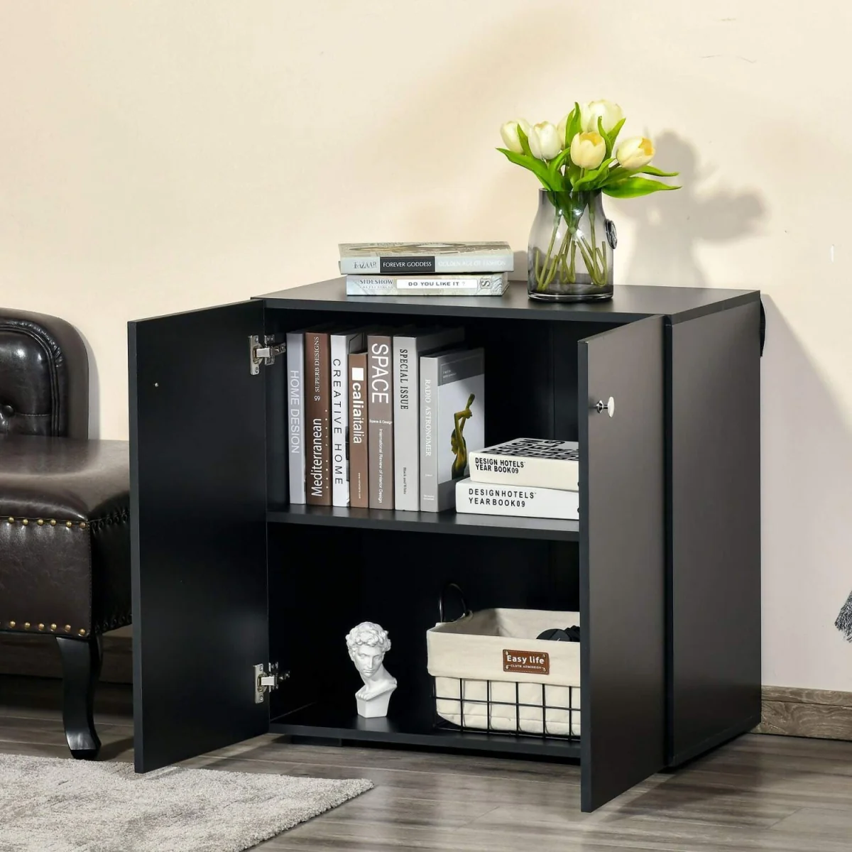 Cosofi Black Freestanding Storage Cabinet 2 Doors 2 Shelves – image 9