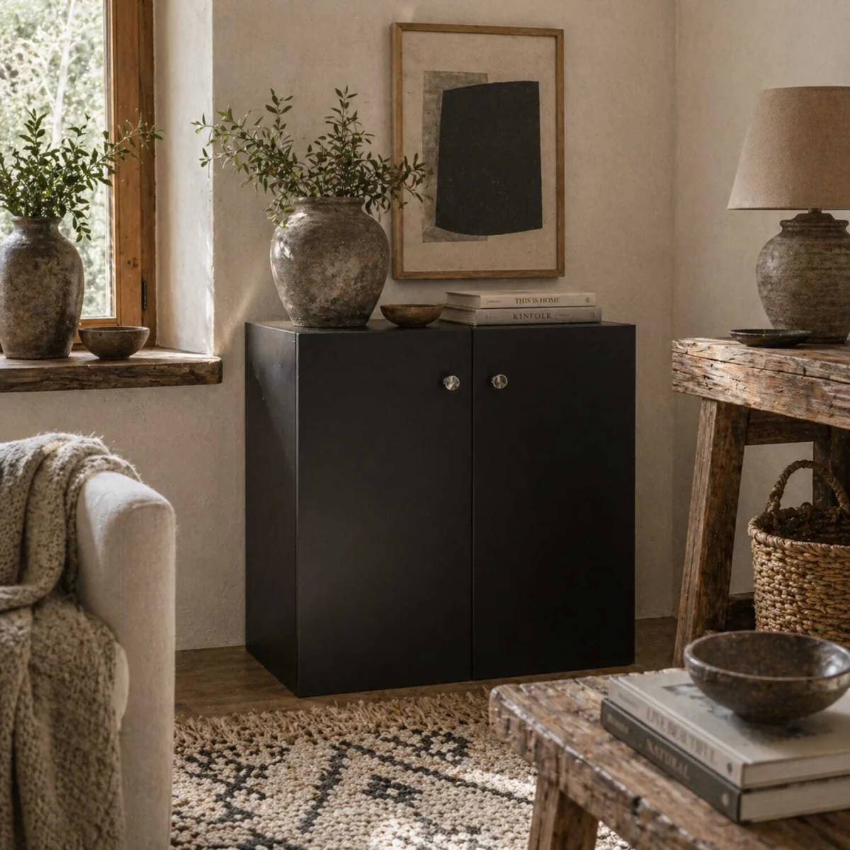 Cosofi Black Freestanding Storage Cabinet 2 Doors 2 Shelves – image 1