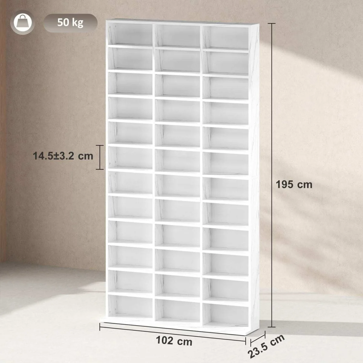 Somole Tano Wooden Marble Effect Adjustable CD Storage Cabinet 102 x 195 cm – image 4
