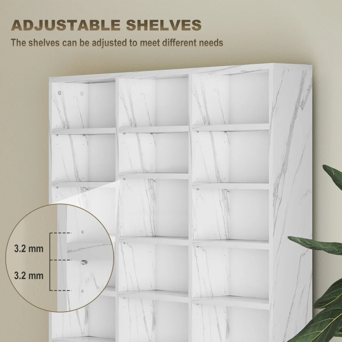 Somole Tano Wooden Marble Effect Adjustable CD Storage Cabinet 102 x 195 cm – image 6