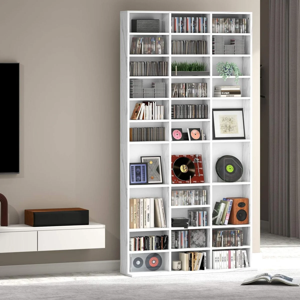 Somole Tano Wooden Marble Effect Adjustable CD Storage Cabinet 102 x 195 cm – image 9