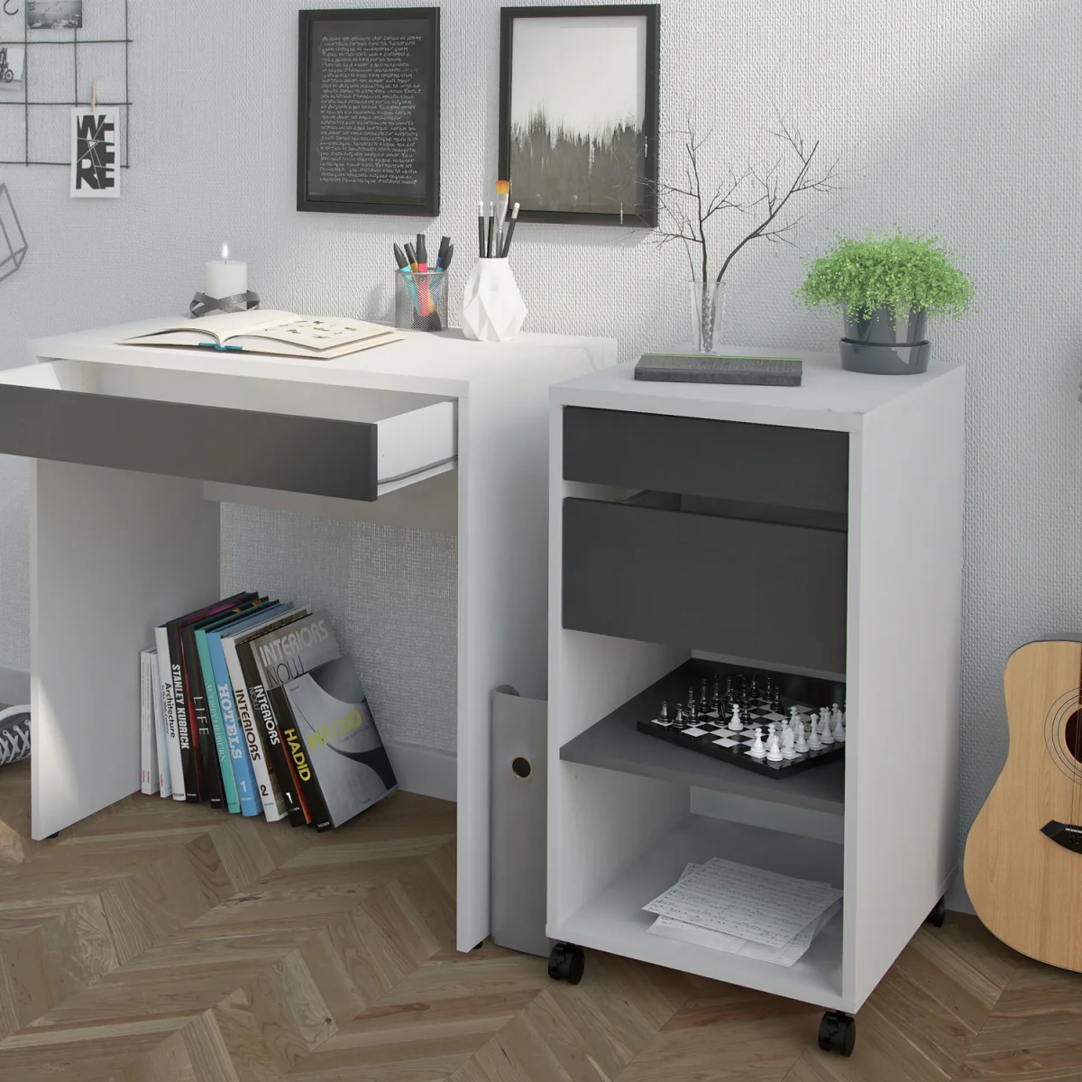 Function Plus Mobile File Cabinet 2 Drawers 1 Shelf - White – image 6