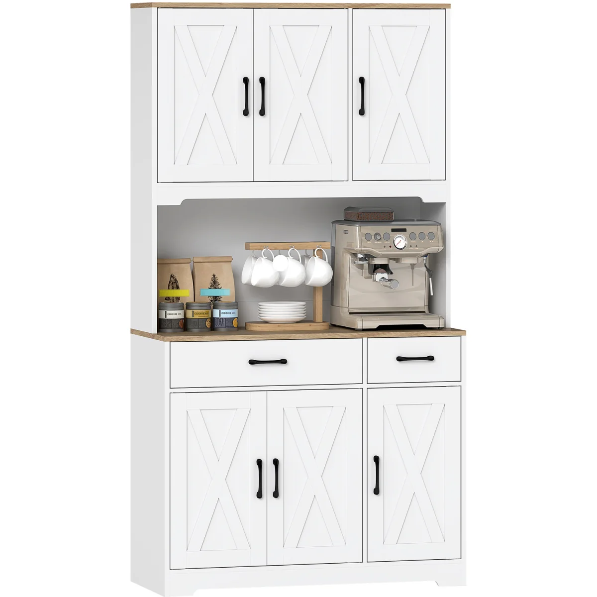 HOMCOM 175cm Tall Kitchen Pantry, Kitchen Cabinet w/ Drawers, Shelves, White - White – image 3