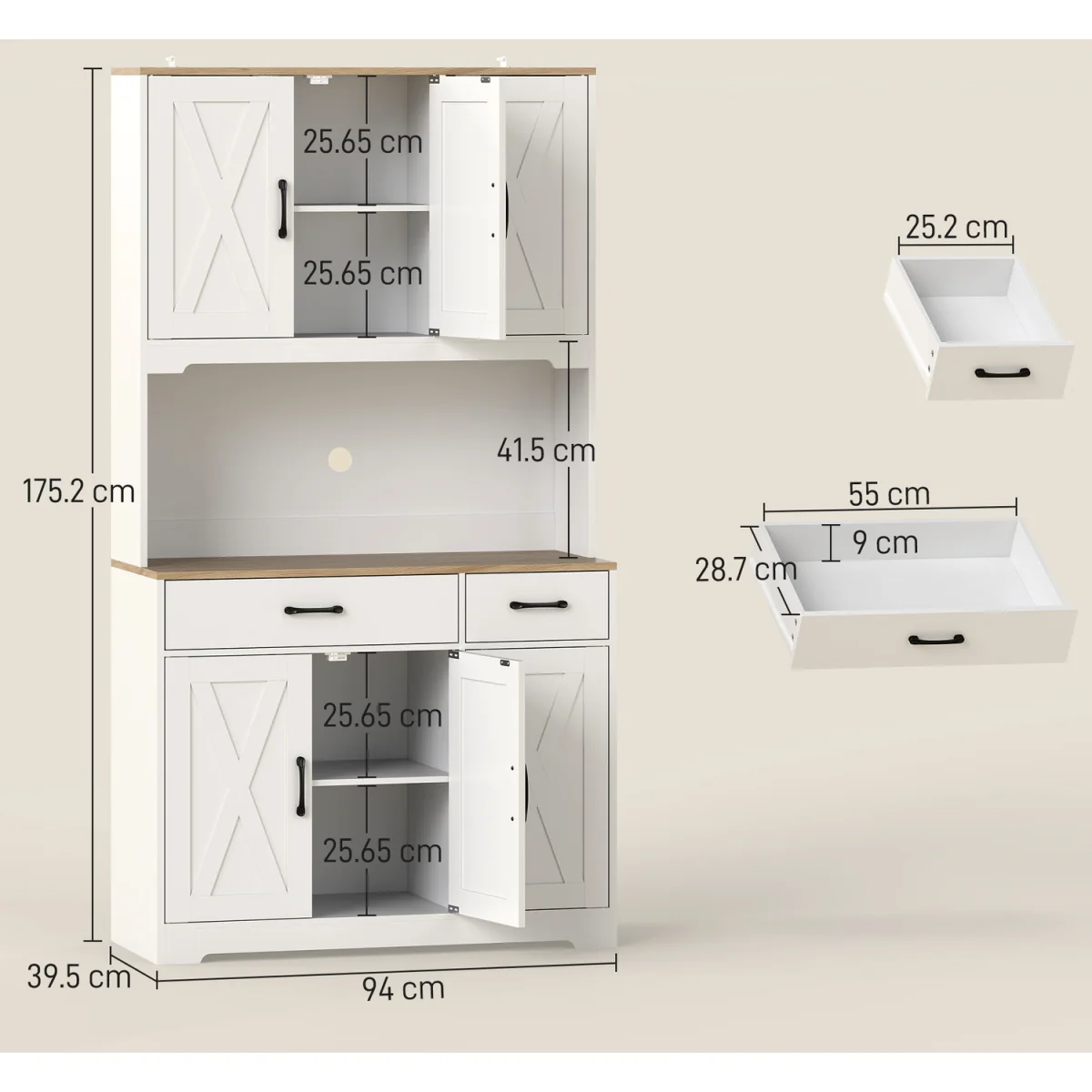 HOMCOM 175cm Tall Kitchen Pantry, Kitchen Cabinet w/ Drawers, Shelves, White - White – image 4