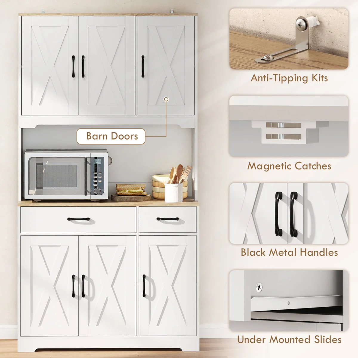 HOMCOM 175cm Tall Kitchen Pantry, Kitchen Cabinet w/ Drawers, Shelves, White - White – image 6